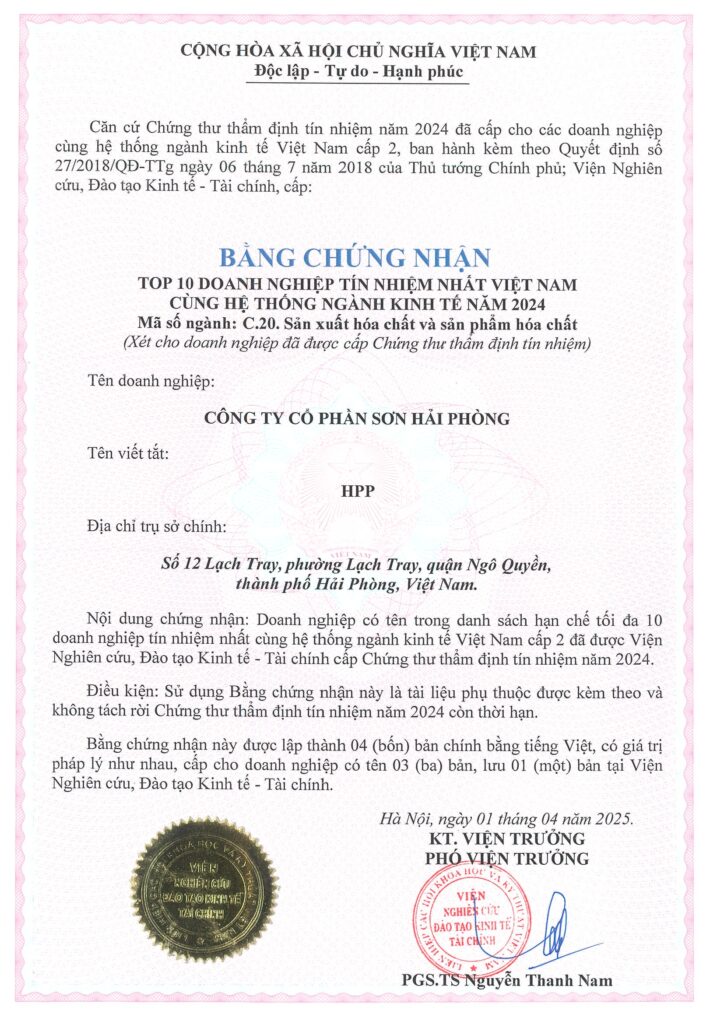 Chung nhan Top 10 DN tin nhiem Viet Nam